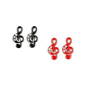 🖤 Treble Clef Note With Rhinestone Music Fashion Post Earrings NEW